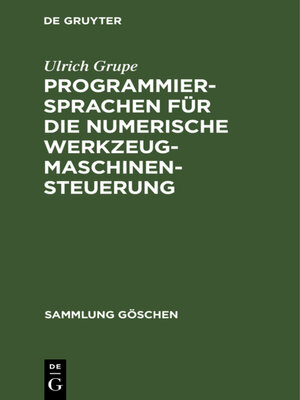 cover image of Programmiersprachen für die numerische Werkzeugmaschinensteuerung